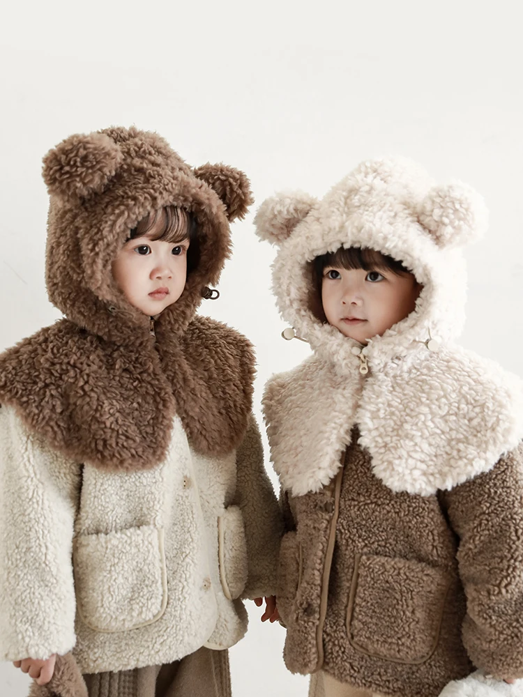 Детские плюшевые шапки с милым маленьким медведем большая шаль ушками