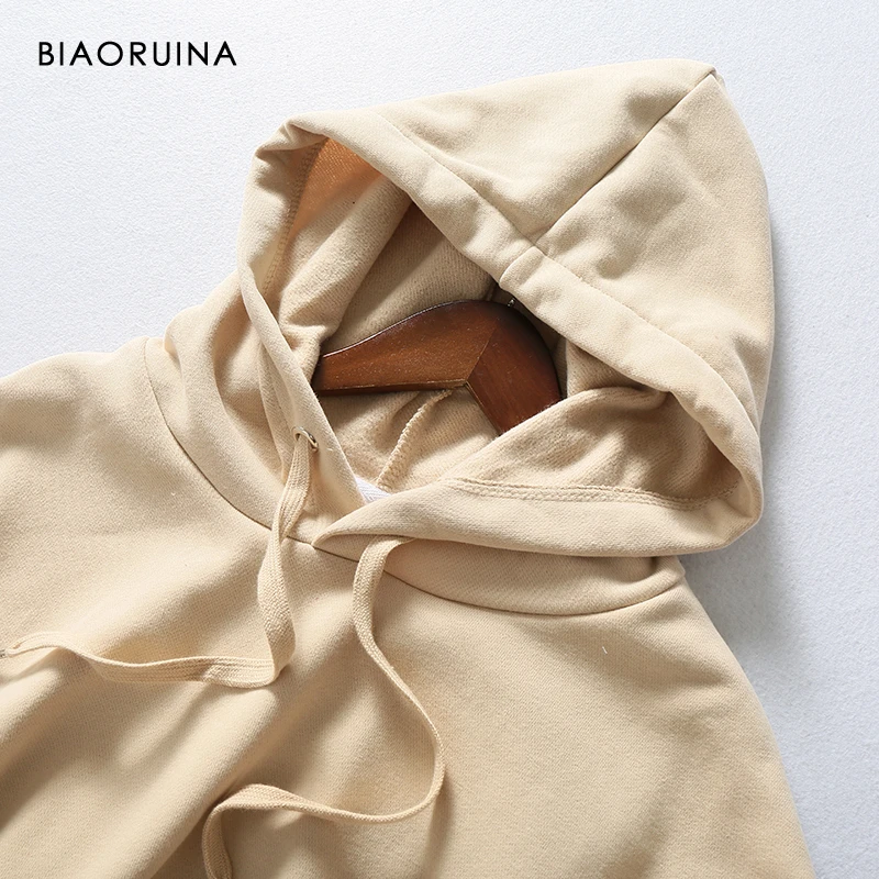 BIAORUINA, Женская хлопковая толстовка с капюшоном и цветочной вышивкой, Женская универсальная шикарная уличная одежда, теплые модные толстовки с капюшоном, бархатная подкладка
