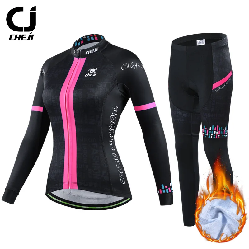 Зимняя Теплая Флисовая одежда CHEJI для езды на велосипеде Женская ветрозащитная