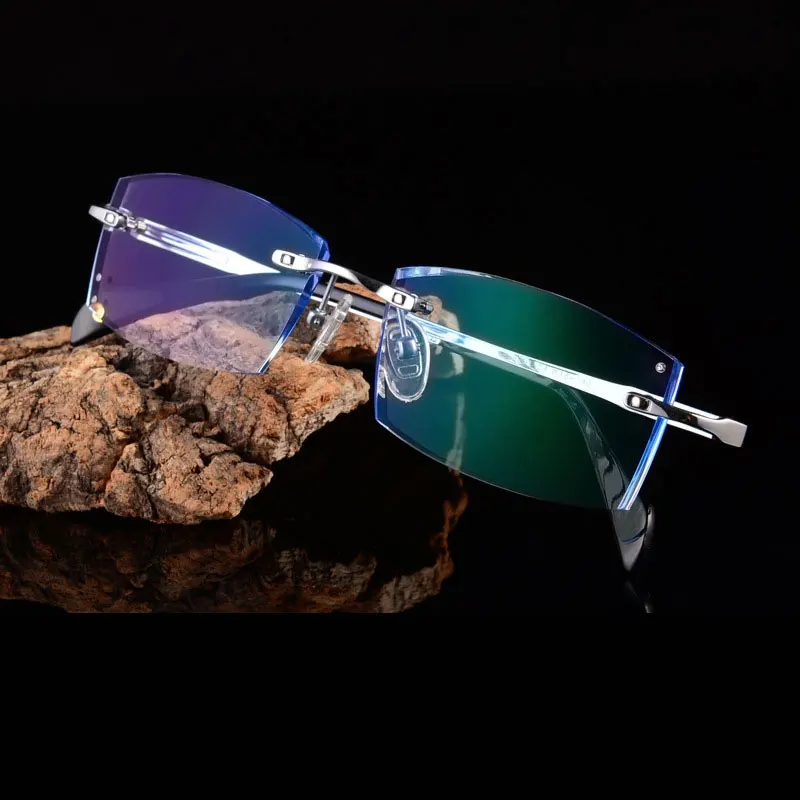 Reven Jate Titanium Rimless Diamond Cutting Man Glasses Frame Optical Prescription Eyeglasses Men Eyewear Fashion 9001