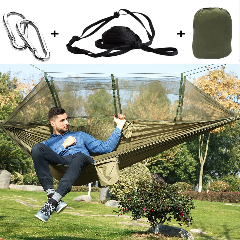 

270*130cm Super Large Hammock Net Anti-Mosquito Durable Hanging Sleeping Hamac Outdoor Indoor Camping Survival Tree Bed Hamak