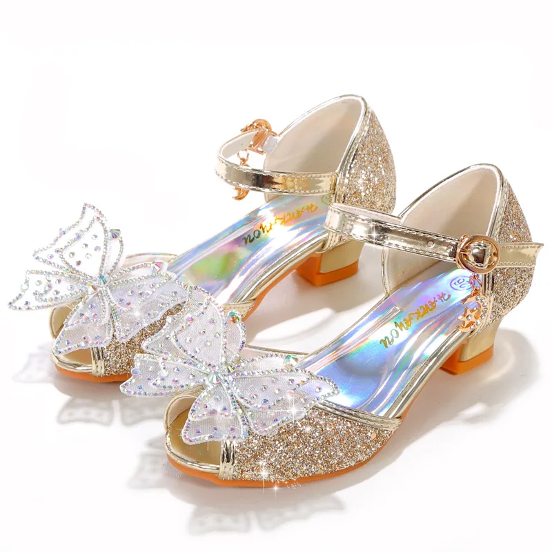 

New Summer Sandals Children Girls High Heels Fish Mouth Party Dance Shoes Student Baby Princess Fashion Kids Performance 03A