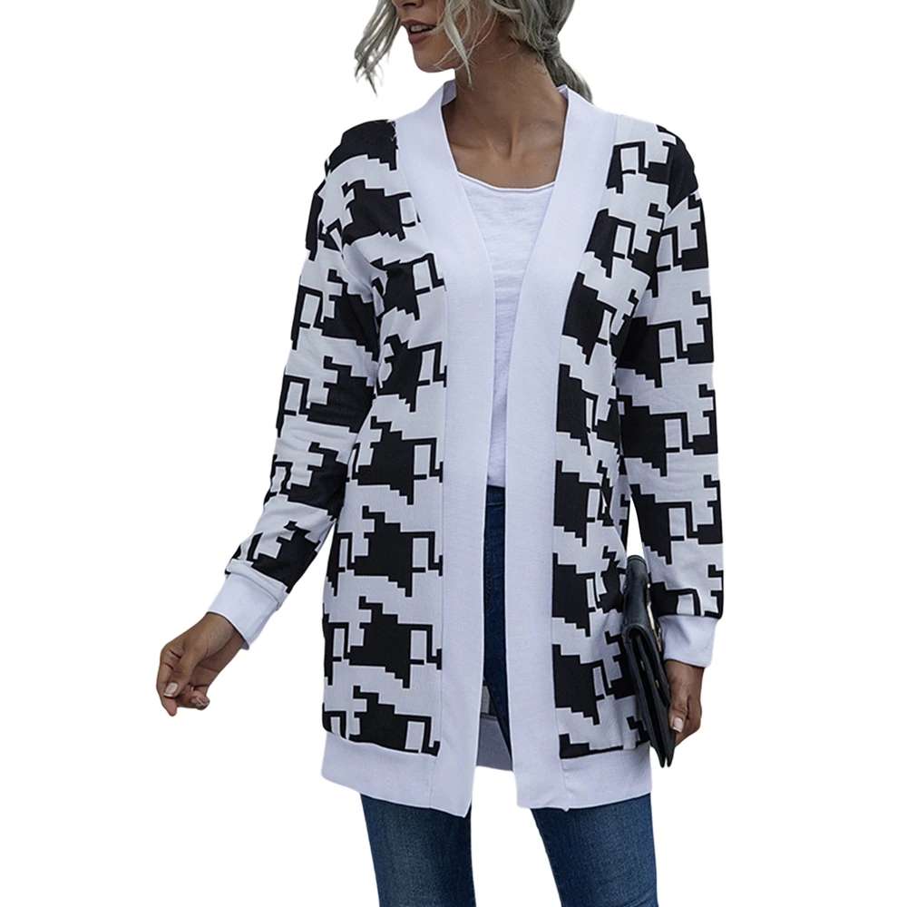 

Женский свитер с леопардовым принтом, свободные вязаные кардиганы с V-образным вырезом и длинным рукавом, осенняя винтажная трикотажная оде...