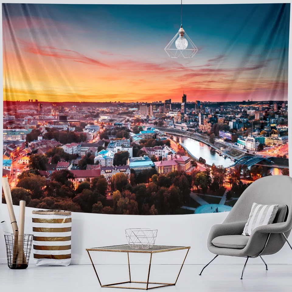 Психоделический пейзаж богемный гобелен мандала искусство домашний декор