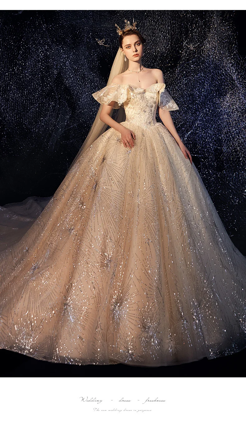 Vivian's Bridal Fancy Sky Empire Weding платье роскошное кружевное платье с блестками и аппликацией с расклешенными рукавами романтическое Элегантное свадебное платье с вырезом лодочкой
