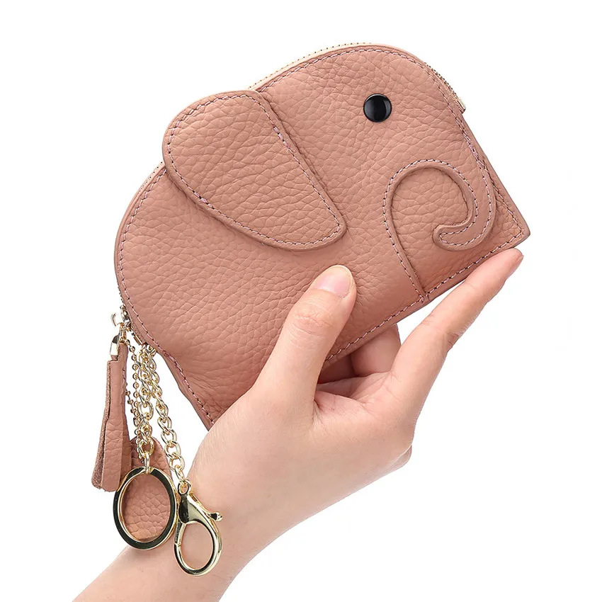 

Fashion New Mini Coin Purse Card Holder Genuine Leather Wallet Cute Small Elephant Big Capacity Coin bag Ladies Wallets Keychain
