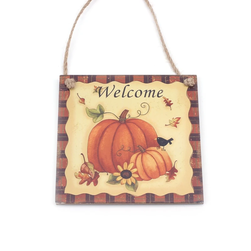 

Wooden Hanging Plaque Sign Thanksgiving Door Hanger Wall Decorations Party Decor Photo Booth Props (Pumpkin & Welcome)