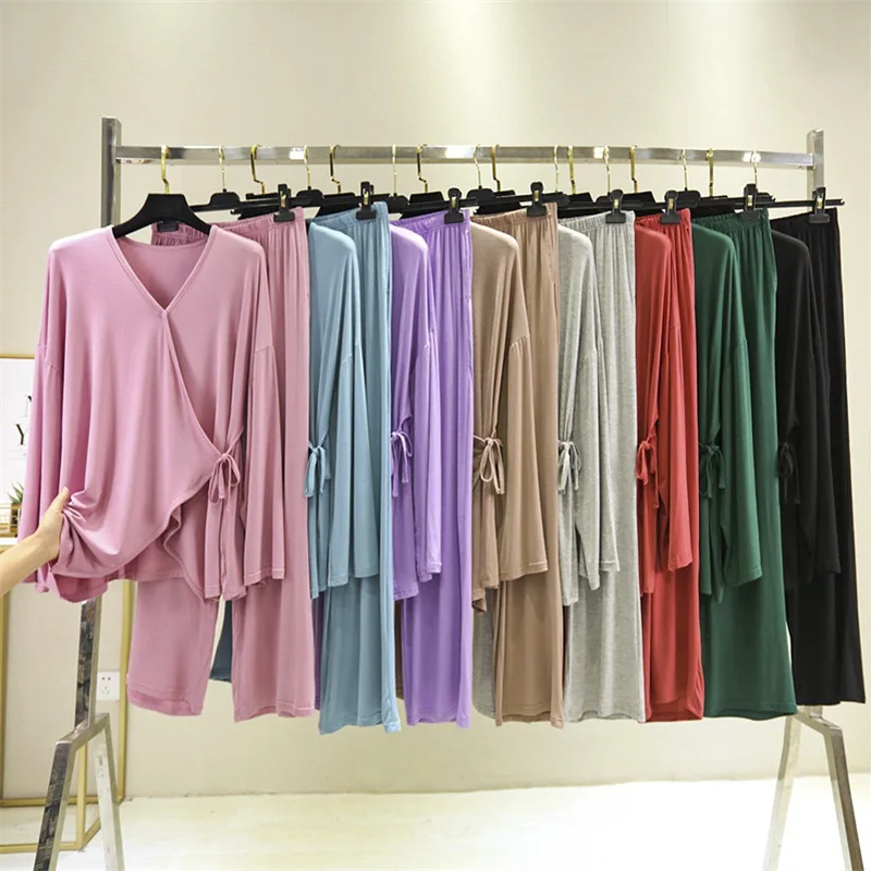 Fdfklak 2 Piece Set Pink/Gray Home Suit For Women Modal Home Cloth Loose Women's Pajamas Set Female Homewear Suit 2020 New
