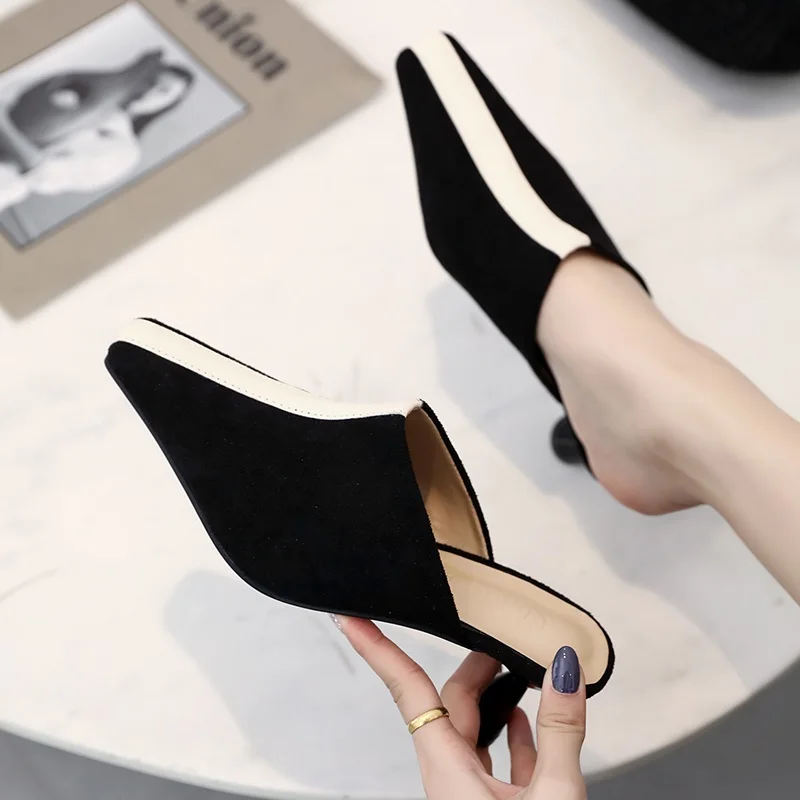 Лето 2019 модные уличные тапочки Baotou на тонком высоком каблуке женские туфли