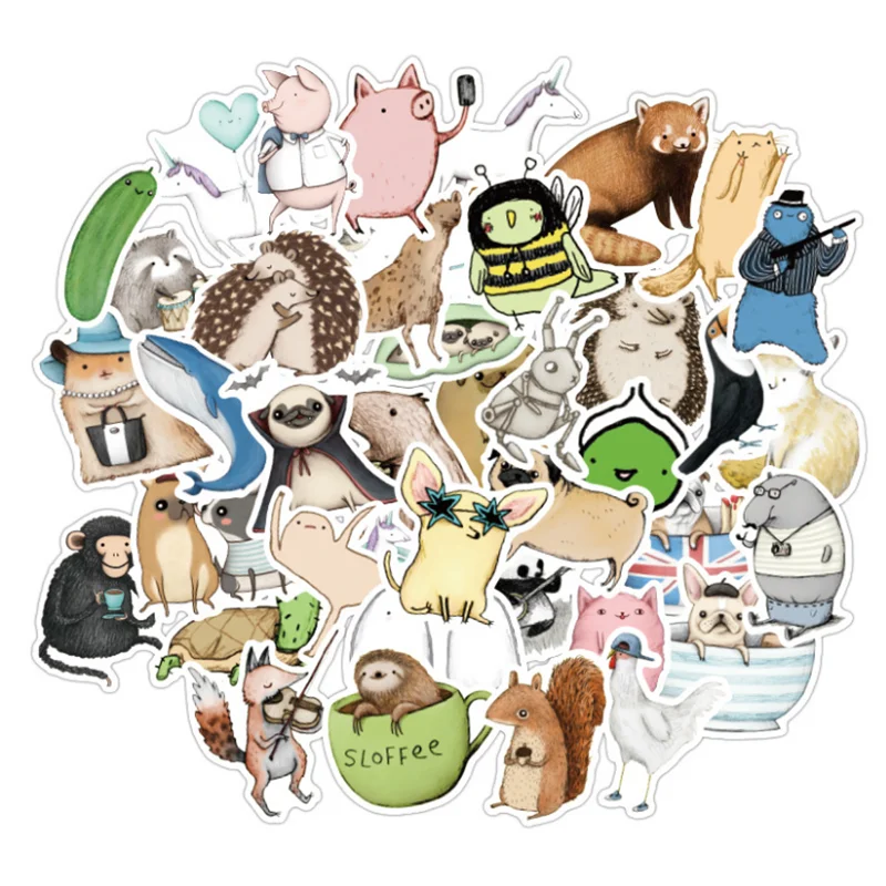 

10/30/50PCS Cute Animal Day Man Graffiti Sticker Water Removable Trolley Case Sticker Notebook Sticker Car Wholesale