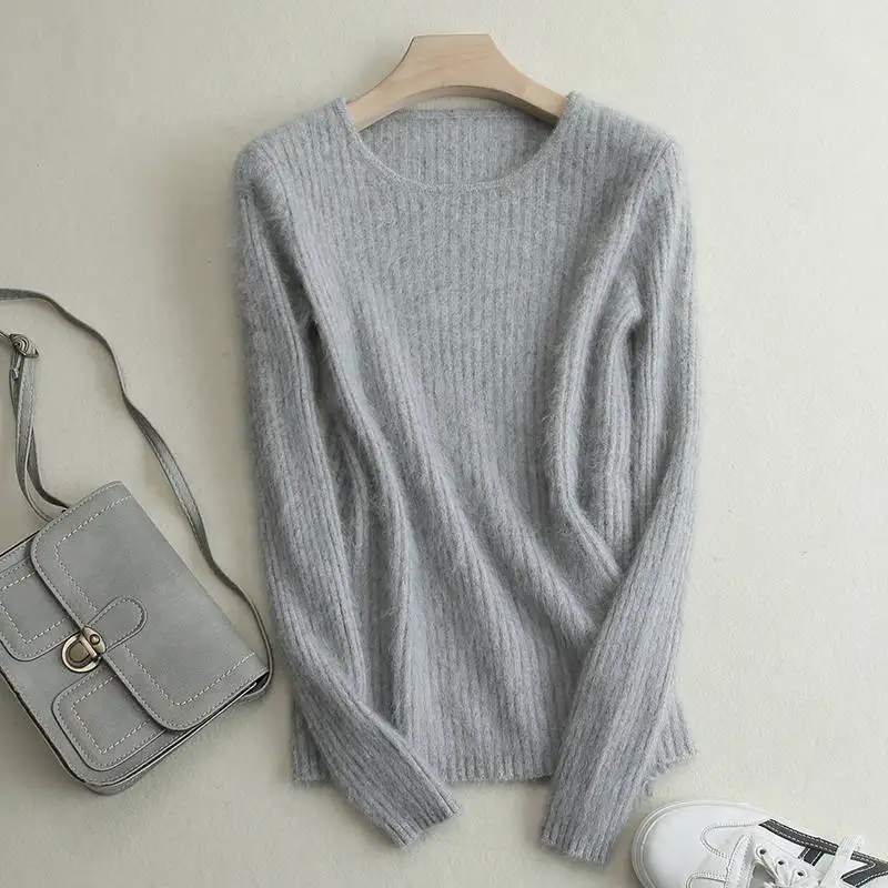Серый Loose Sweater Women Hot Sale Soft Jumpers Mink Cashmere Knitted New O-Neck Standard Clothes Ladies Pullovers - Цвет: Серый