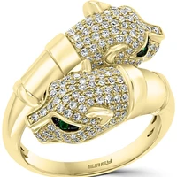 miqiao yellow gold plated leopard panther head green evil eyes luxury zircon rings for women couple friends gift fashion jewelry