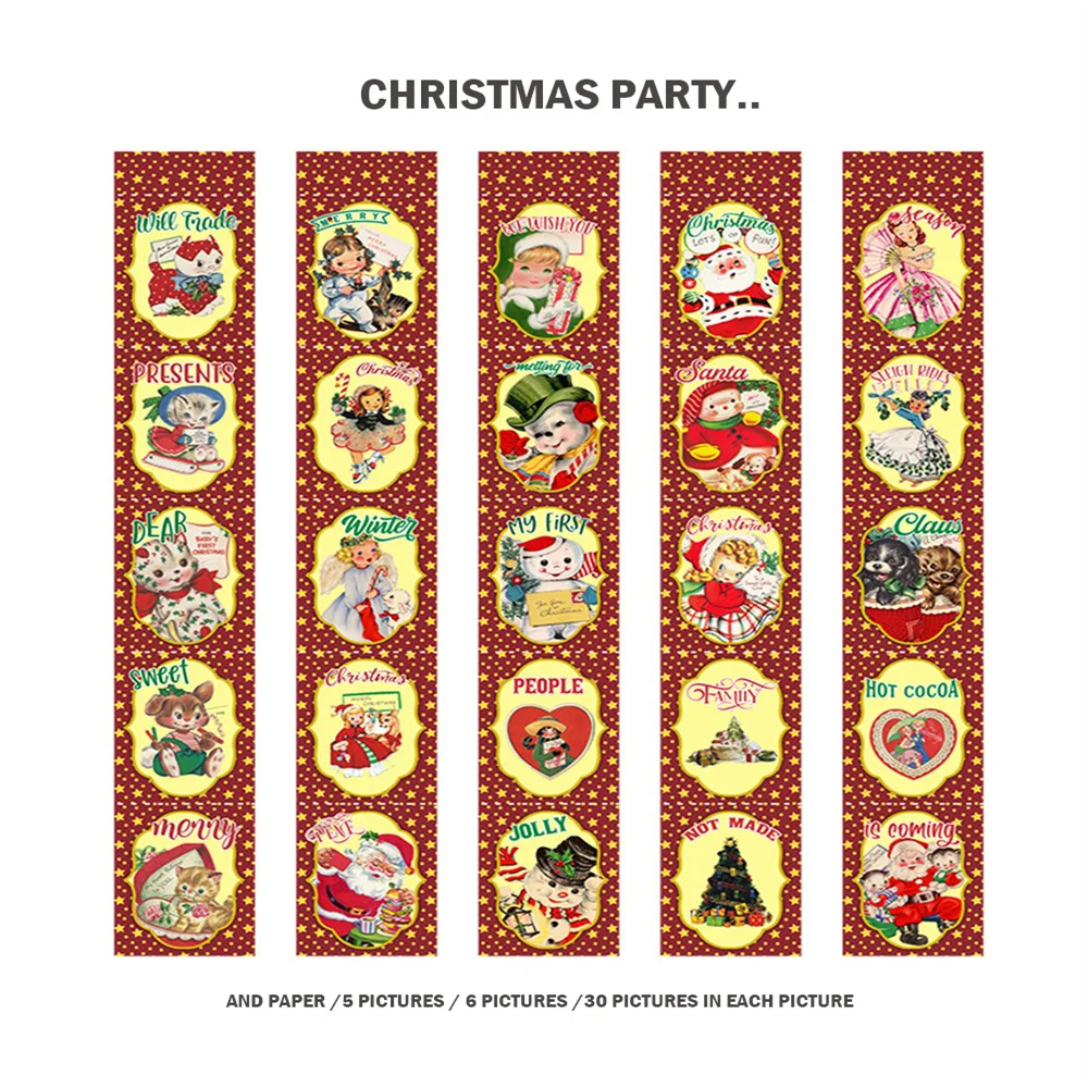 30pcs/Set Christmas Adventure Series Long Strip And Paper Sticker Book Notepad Scrapbooking Decorative Stickers DIY Craft | Канцтовары