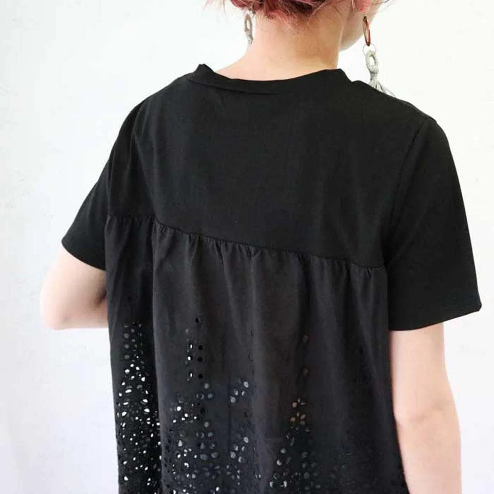 

2021 Summer New Solid Color Lace Splicing Japanese Style ShirtFashion Loose Casual Simplicity Round Neck Summer