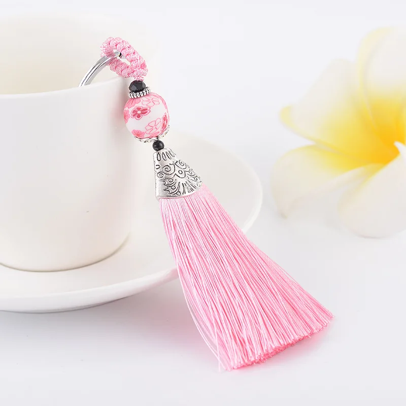 Trendy Retro Chinese Style Series Ice Silk Tassel Keychain Ladies Backpack Mobile Phone Car Key Pendant Fashion Gift Ornament