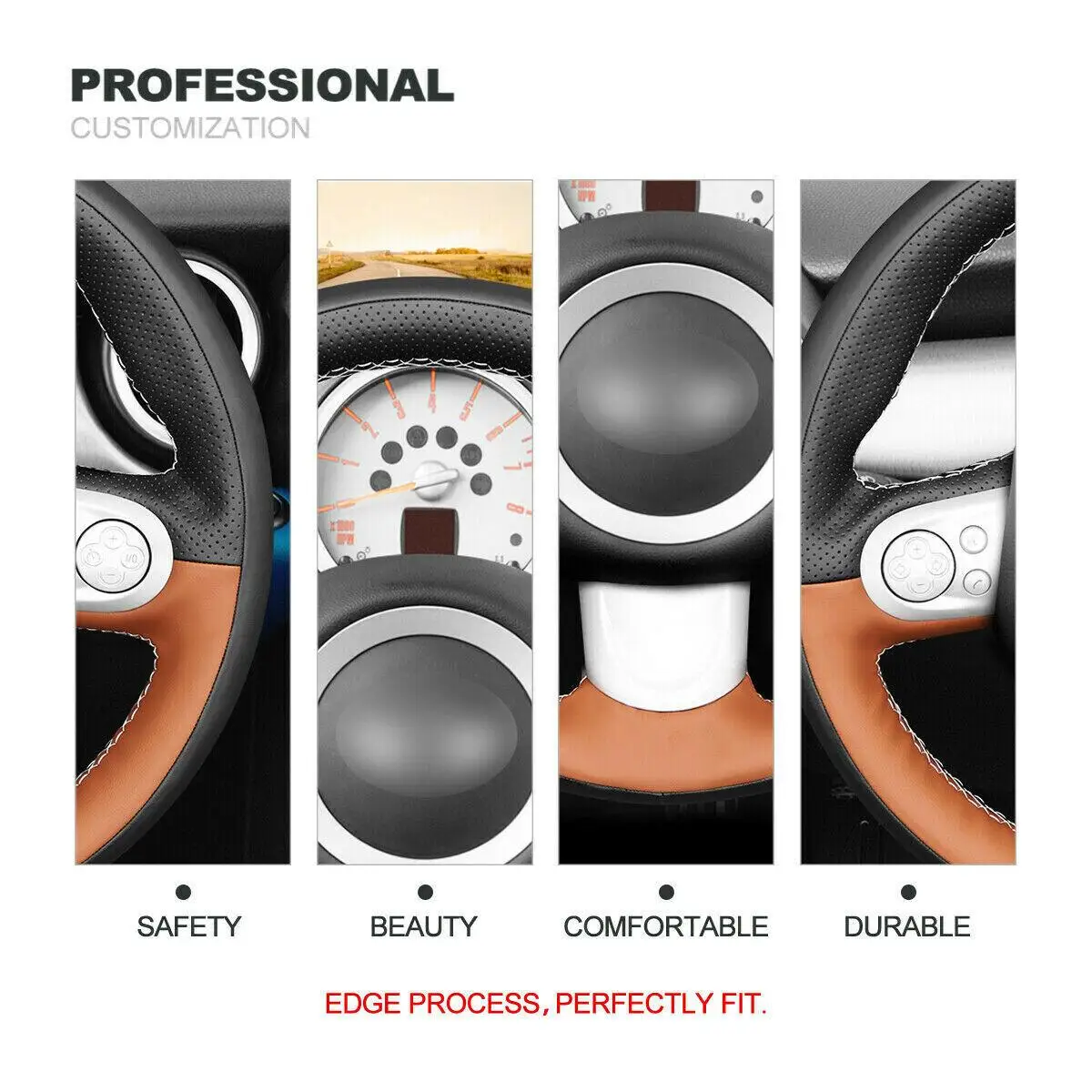 DIY Заказной черный коричневый кожаный чехол рулевого колеса автомобиля для Mini