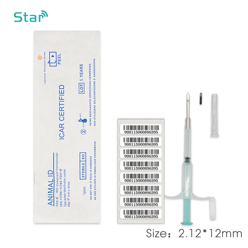20pcs Animal Microchip Syringe FDX-B 1.4x8mm Pet glass tag injector EM4305 Dog ID Tag with ICAR number 134.2KHz tracking pet |