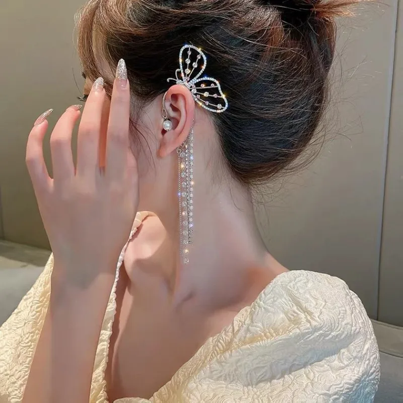

Fashion Long Tassel Earrings For Women Full Rhinestone Butterfly Drop Earrings Crystal Hanging Earrings 2021 Trend Jewelry