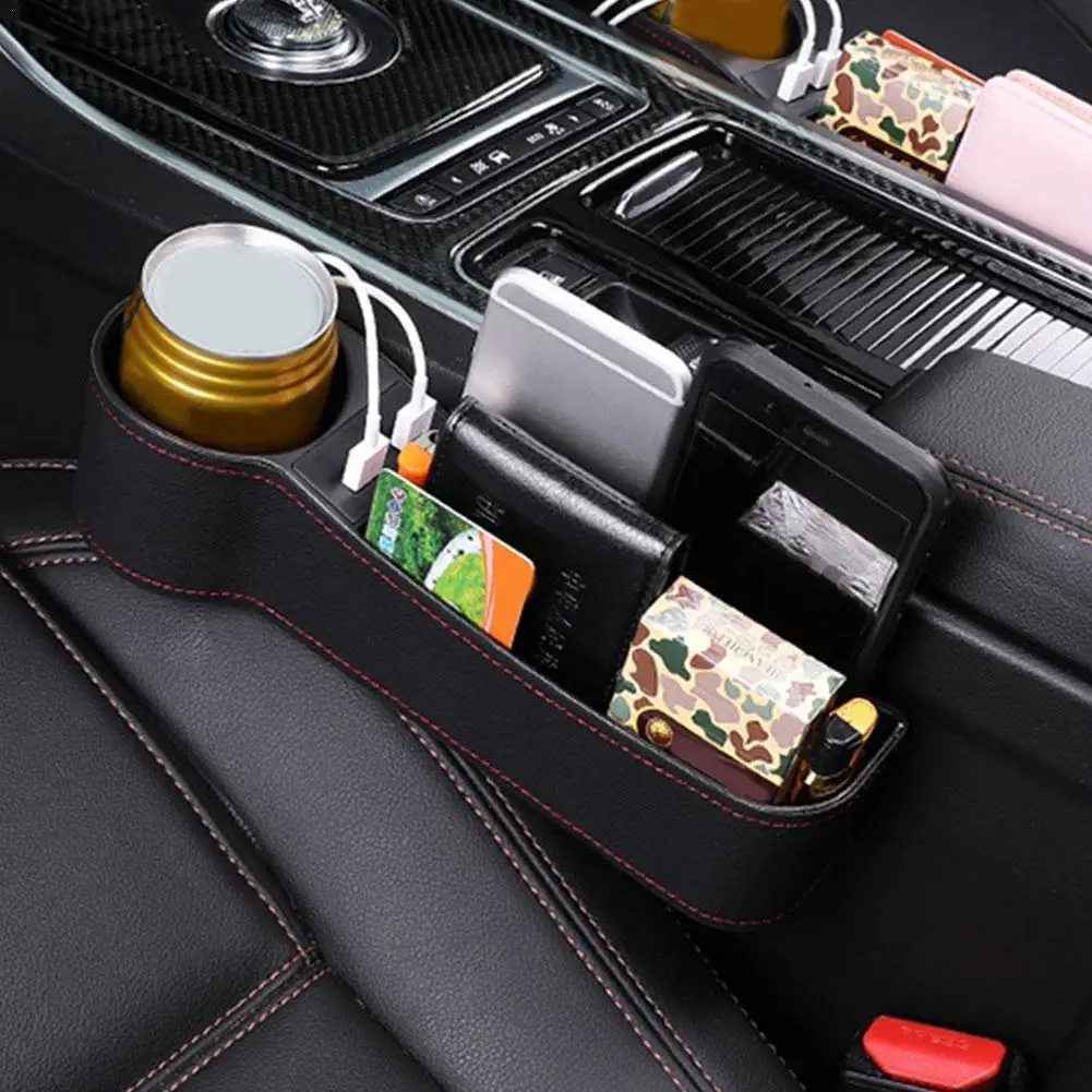 

Car Seat Gap Organizer Storage Box PU Leather Auto Crevice Slit Side Key Accessories Seat Cups Tidying Phone Car Holder Sto B9L7
