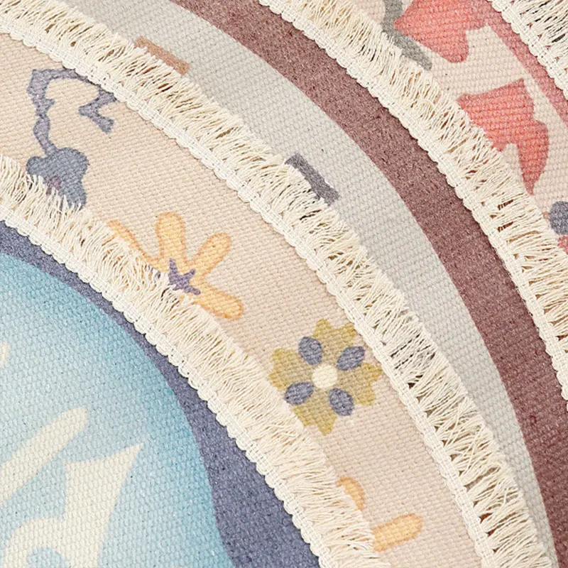 

Nordic Round Carpet for Living Room Cotton Linen Boho Tassel Bedroom Rugs Oversized Prayer Rug Living Room Bedroom Study Carpet