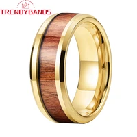 8mm mens womens tungsten carbide rings wedding band gold beveled edges polished shiny comfort fit