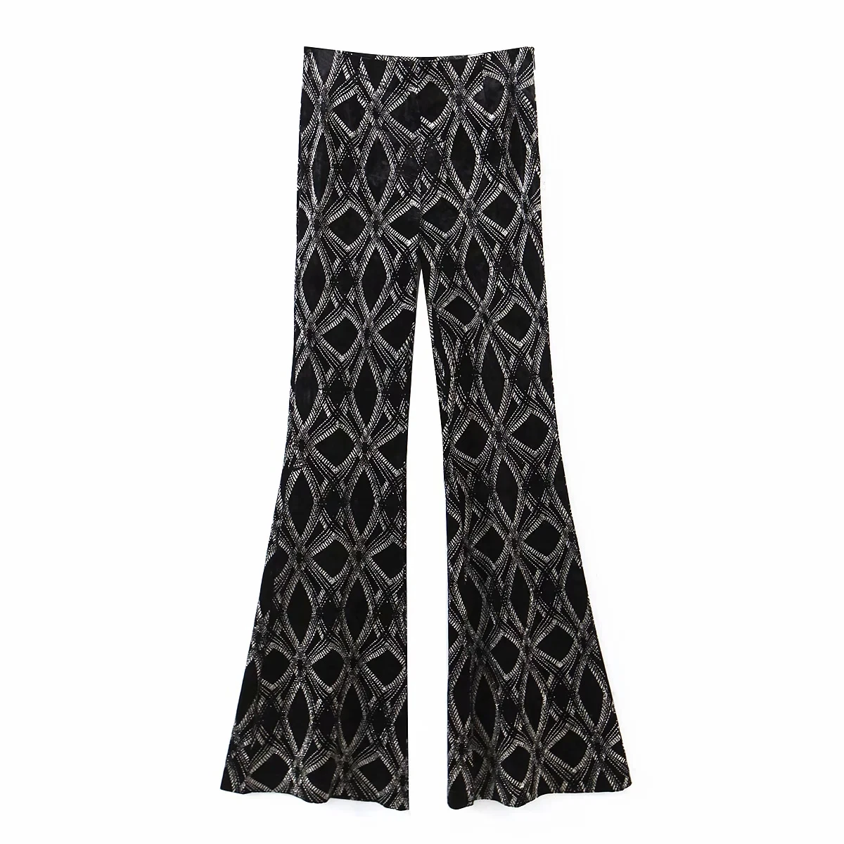 

EPUZS 2021 Spring Women Plaid Black Pants Vintage High Waist Flare Pants Lady Casual Loose Chic Pants Women Pants