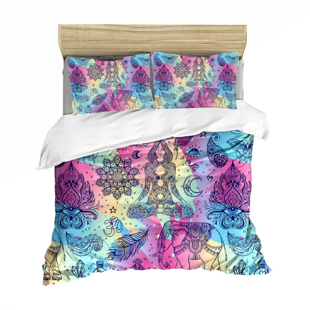 Комплект постельного белья в богемном этническом стиле разноцветный