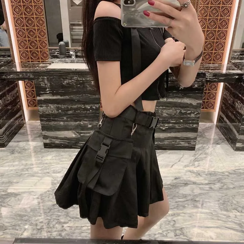 Готическая плиссированная мини юбка NiceMix с высокой талией и ремнем Женская мода