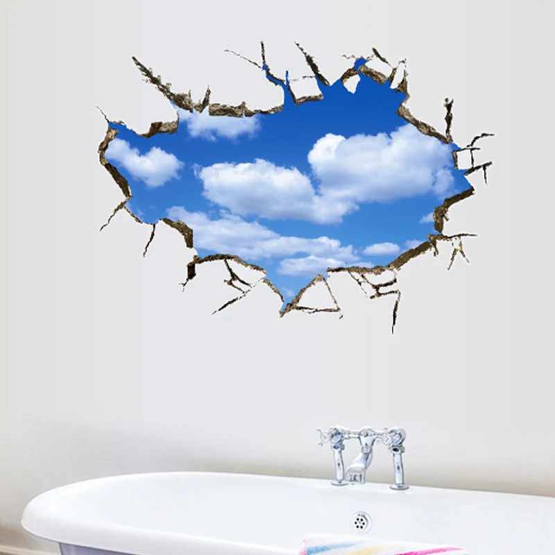 Большие 3D синие белые облака на стену Наклейка для детской комнаты украшение