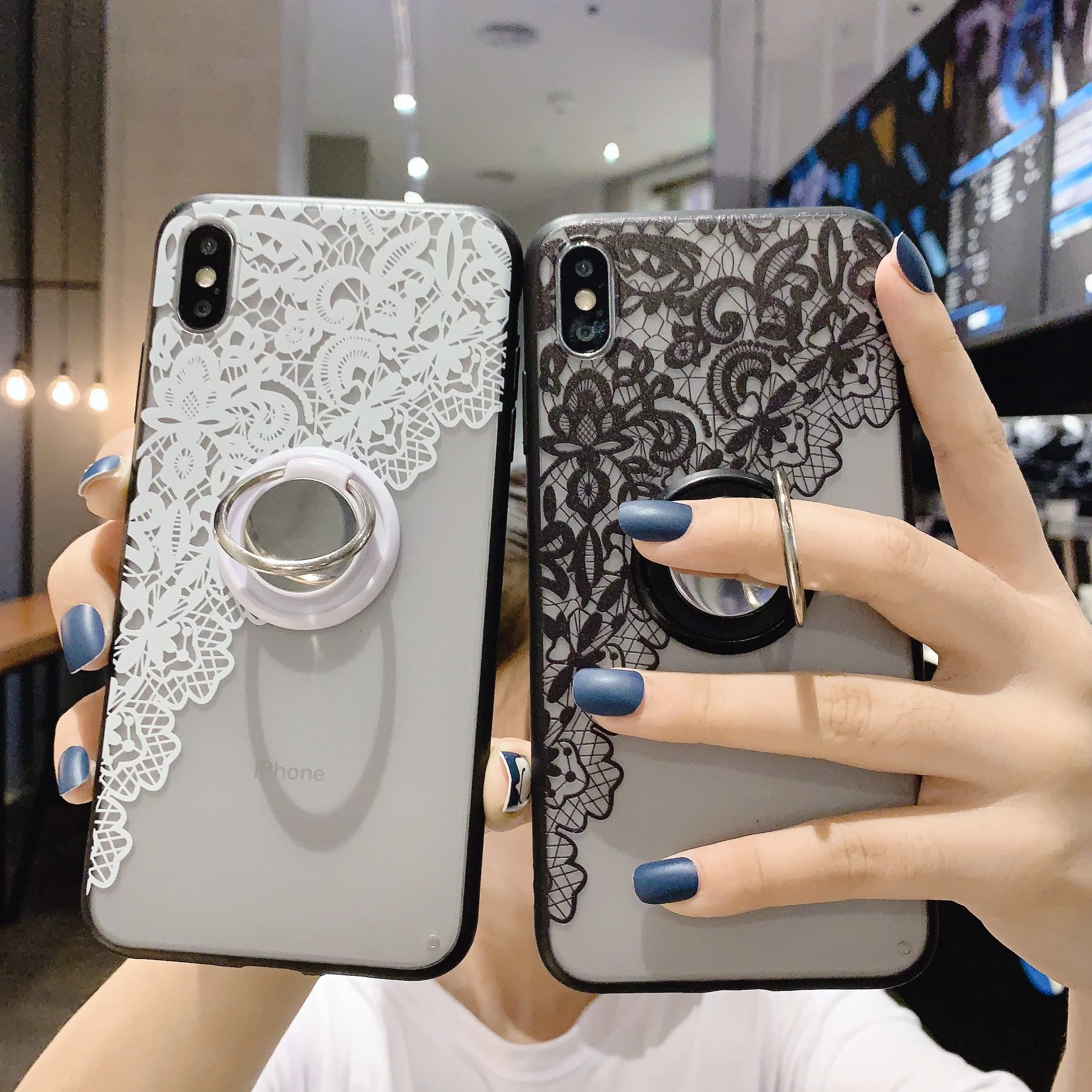 Sexy Relief Lace Pattern 360 Degree Rotation Finger Ring Holder with Soft TPU Phone Case for Samsung Galaxy A10 A20 A30 A40 A50 | Мобильные