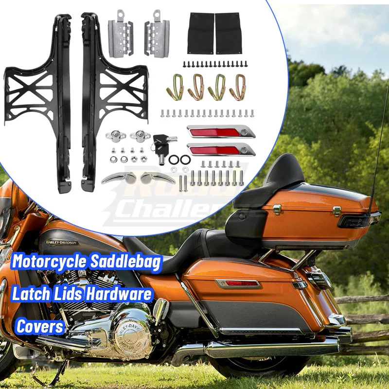 

Motorcycle Hard bags Saddlebag Hardware Covers Latch Hinges Kit For Harley Touring Electra Glide Road King Street 2014-2020