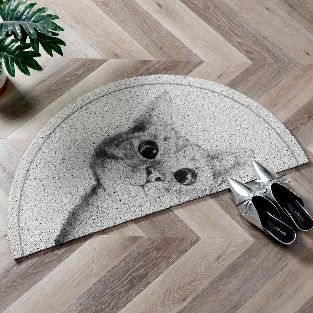 

Nordic retro cute cat semicircle entrance hall carpet PVC wire loop mat INS Door mat Living room floor mat bathroom non-slip rug