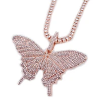 unisex jewelry hip hop necklace 1 row tennis chain mens womens butterfly pendant rose gold crystal rapper singer gift iced out