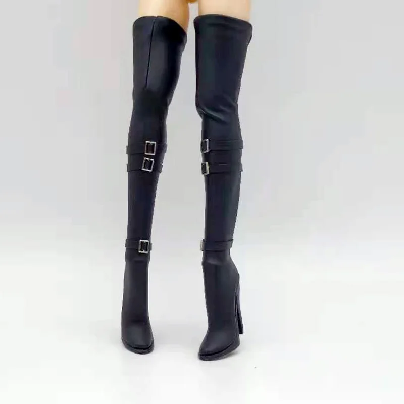 

Tbleague 1/6 Scale Black Leather High-heeled Shoes Female Soldier High Heel Boots for 12in Action Figure Phicen Doll