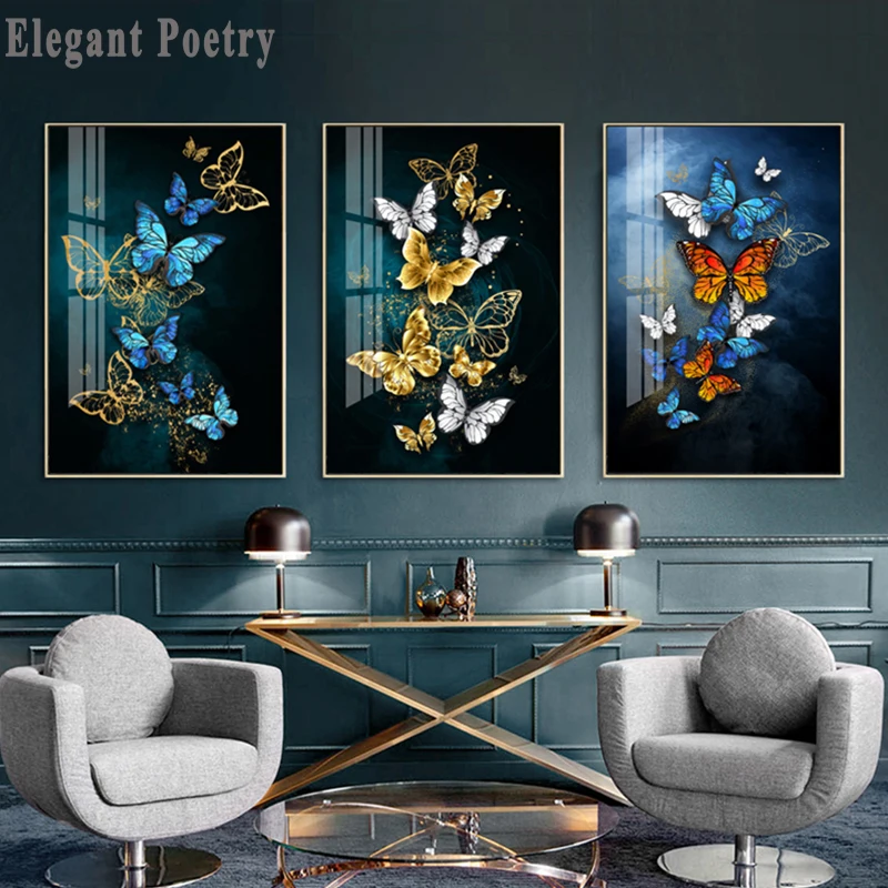 Плакат на холсте в скандинавском стиле с цветными бабочками Минималистичная