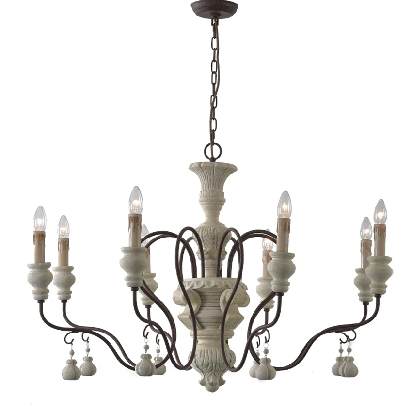 

American candle branch chandeliers lights bedroom living room country French wood lamp restaurant villa hanging decor lighting