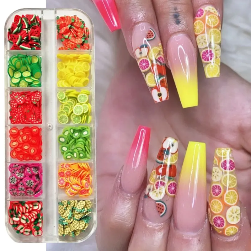 

Mixed 3D Fruit Slices Sticker Polymer Clay DIY Designs Slice Lemon Nail Art Sliders Nails Art Decors Women Nail Tips Manicure