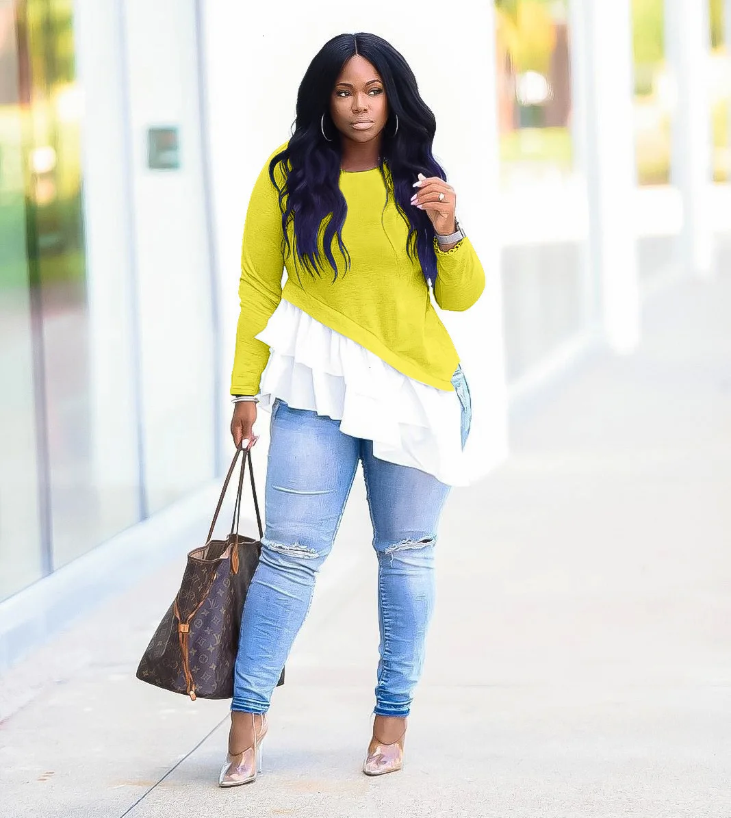 

2019 Autumn Fashion Streetwear Women Patchwork O Neck Long Sleeve Pullover Cascading Ruffle Top Sweatshirt Feminino Shirt