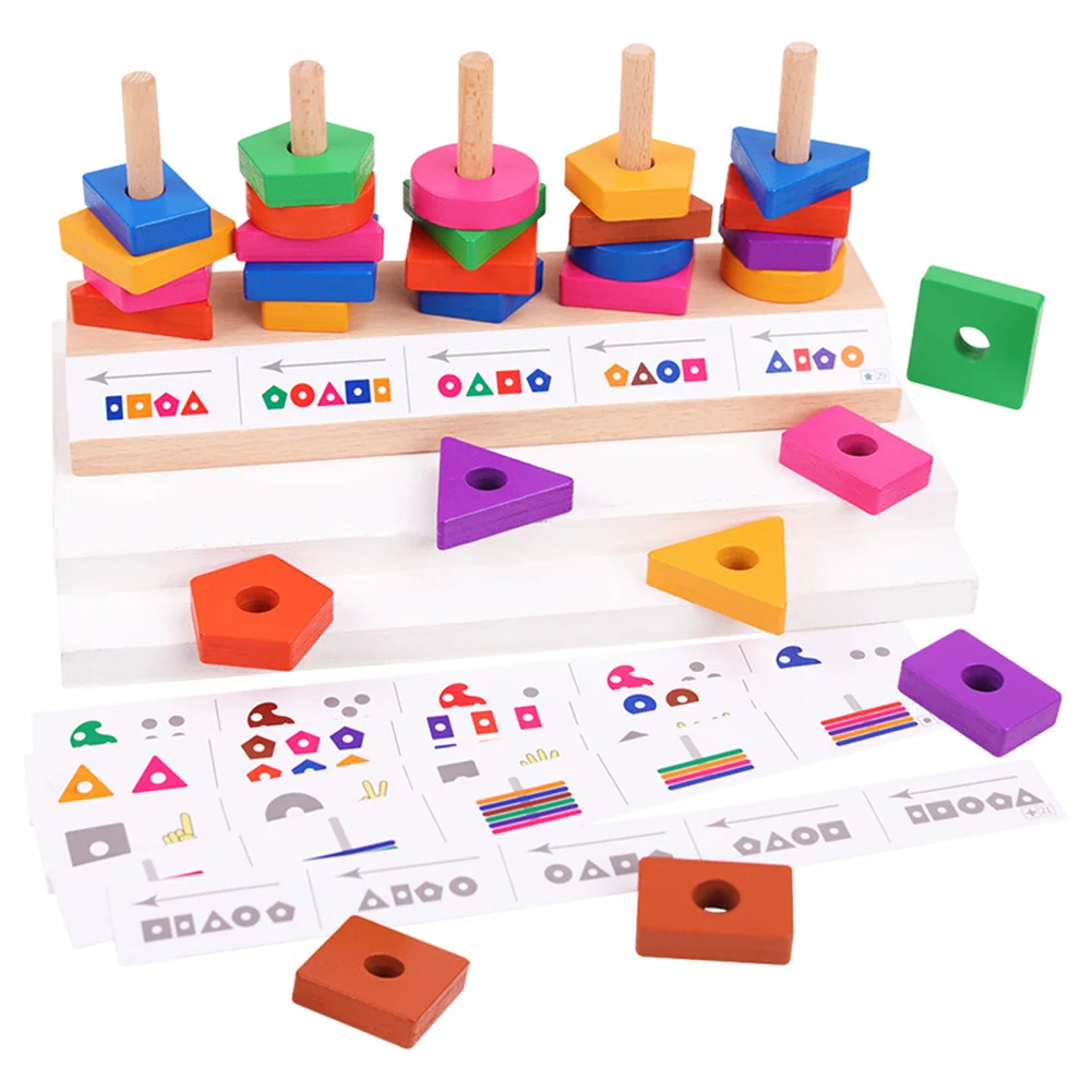 

Wooden Montessori Toy Building Blocks Early Learning Educational Toys Color Shape Match Kids Puzzle Toys For Children Boys Girls