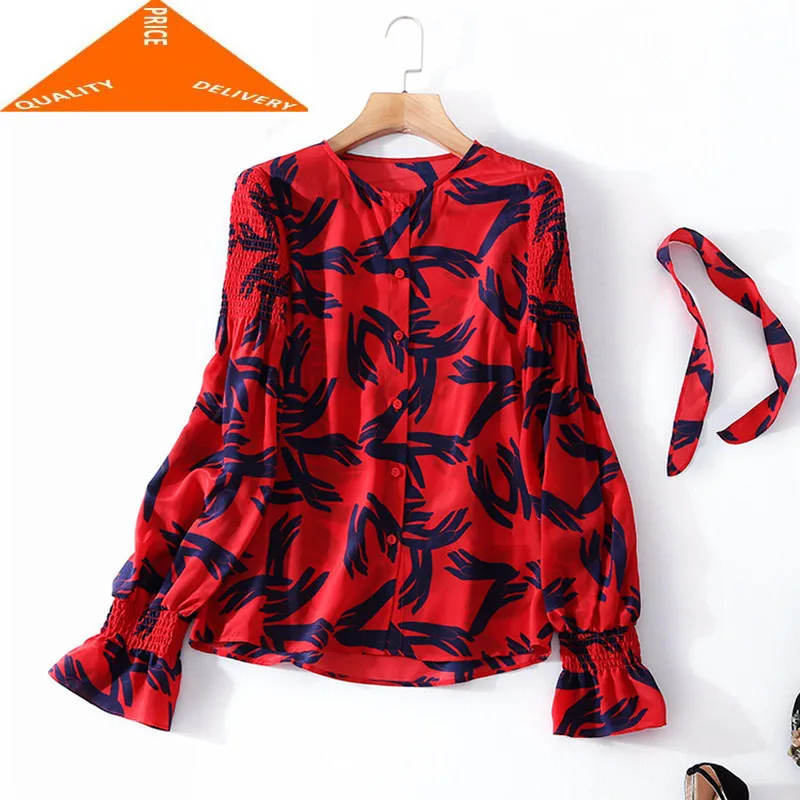 

Топы и женские блузки Harajuku рубашки с длинным рукавом красная блузка из натурального шелка корейская модная одежда винтажная рубашка LWL9796
