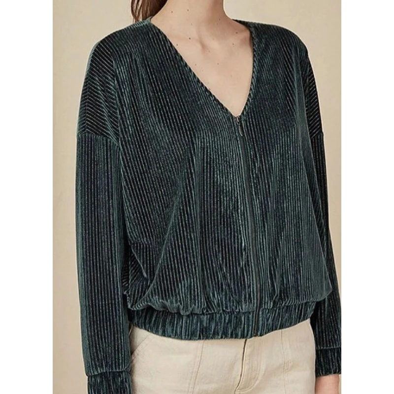 

Women Skirt Fall /Spring Simple Chic Green Casual Corduroy Pleated Coat / Skirt Suit