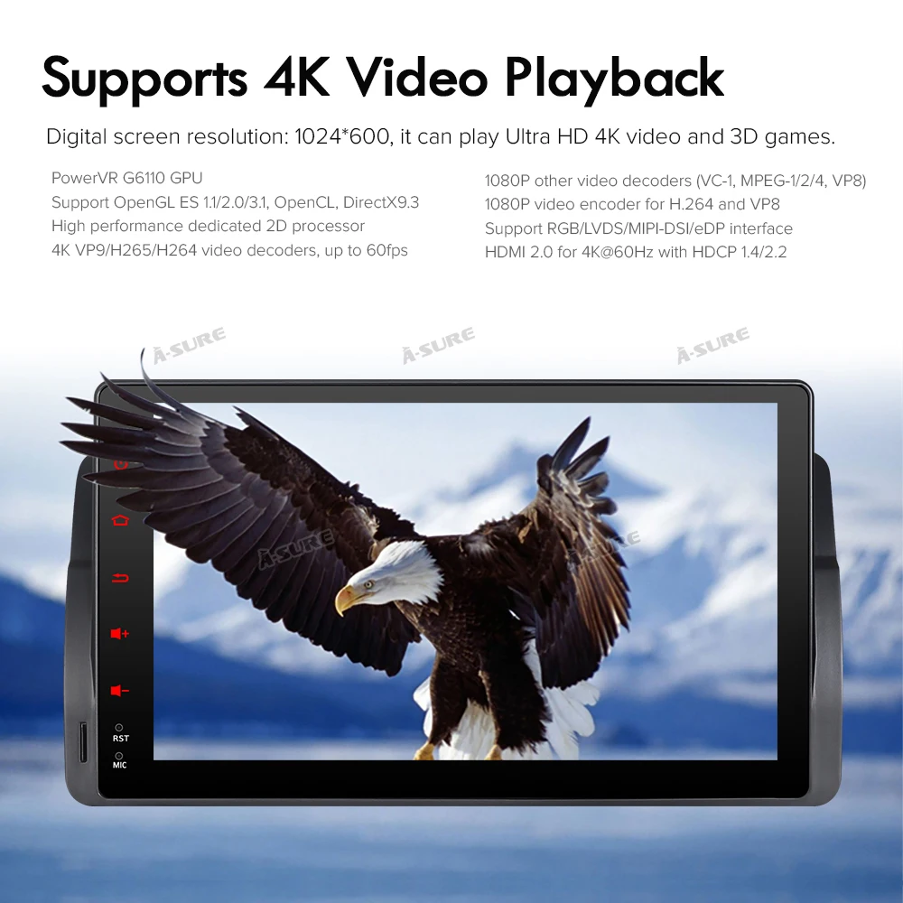 Автомобильный мультимедийный плеер A-Sure 1 Din 8 ядер 4 Гб Android 9 0 Авторадио
