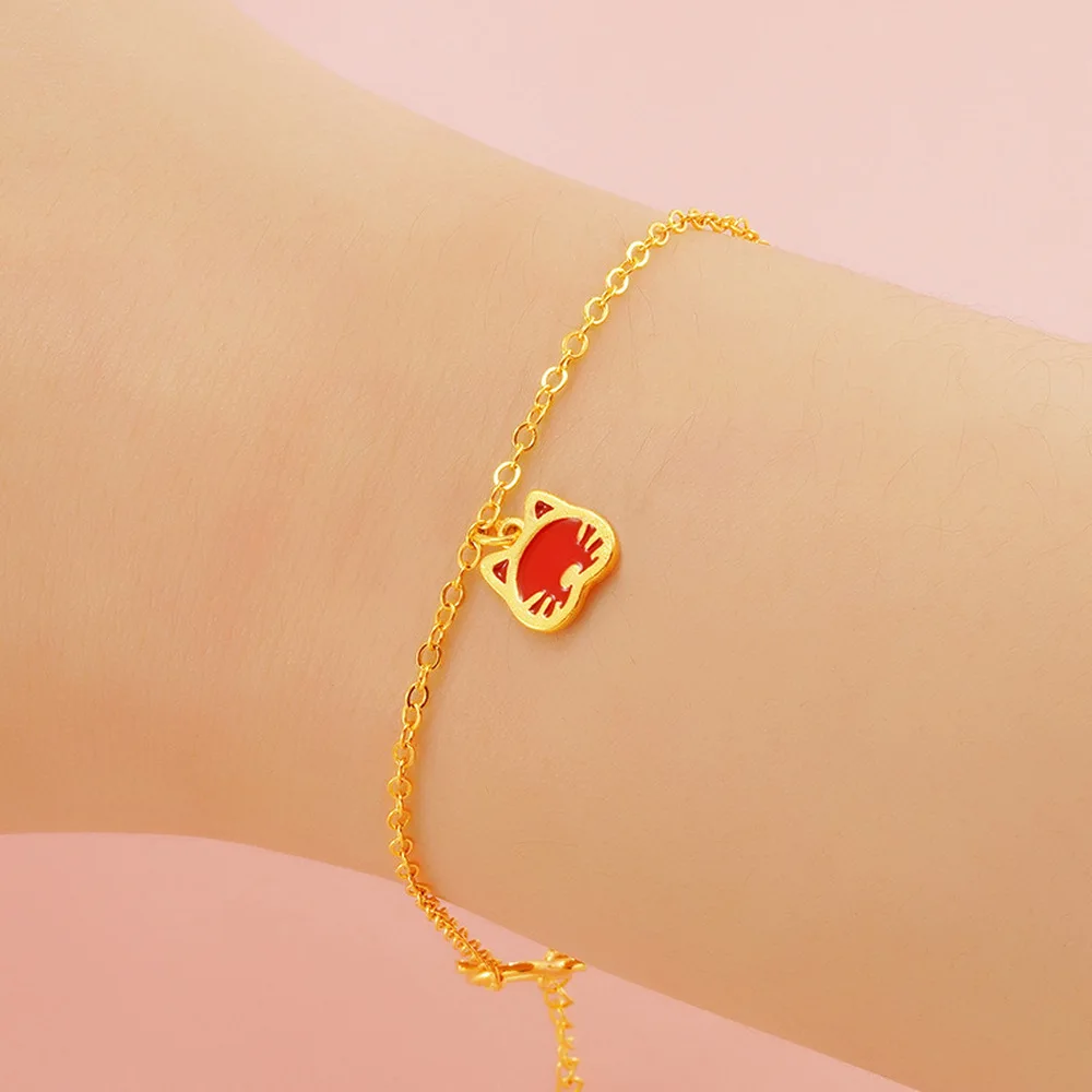 

Cute 24K gold color Lucky Cats Charm enamel Bracelet Bangle for Women link Chain Friendship Bracelets Wholesale Christmas gifts