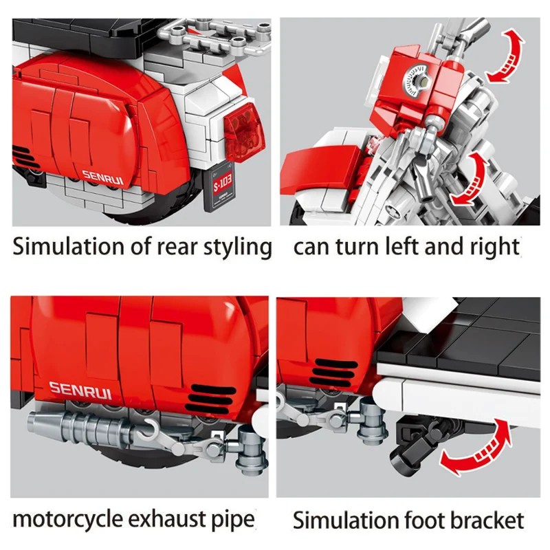 

Technic Blocks Red Pull Back Motorcycle Model Building Blocks With DIY Light White Moc Motorbik Bricks Model Kit Toys For Kids