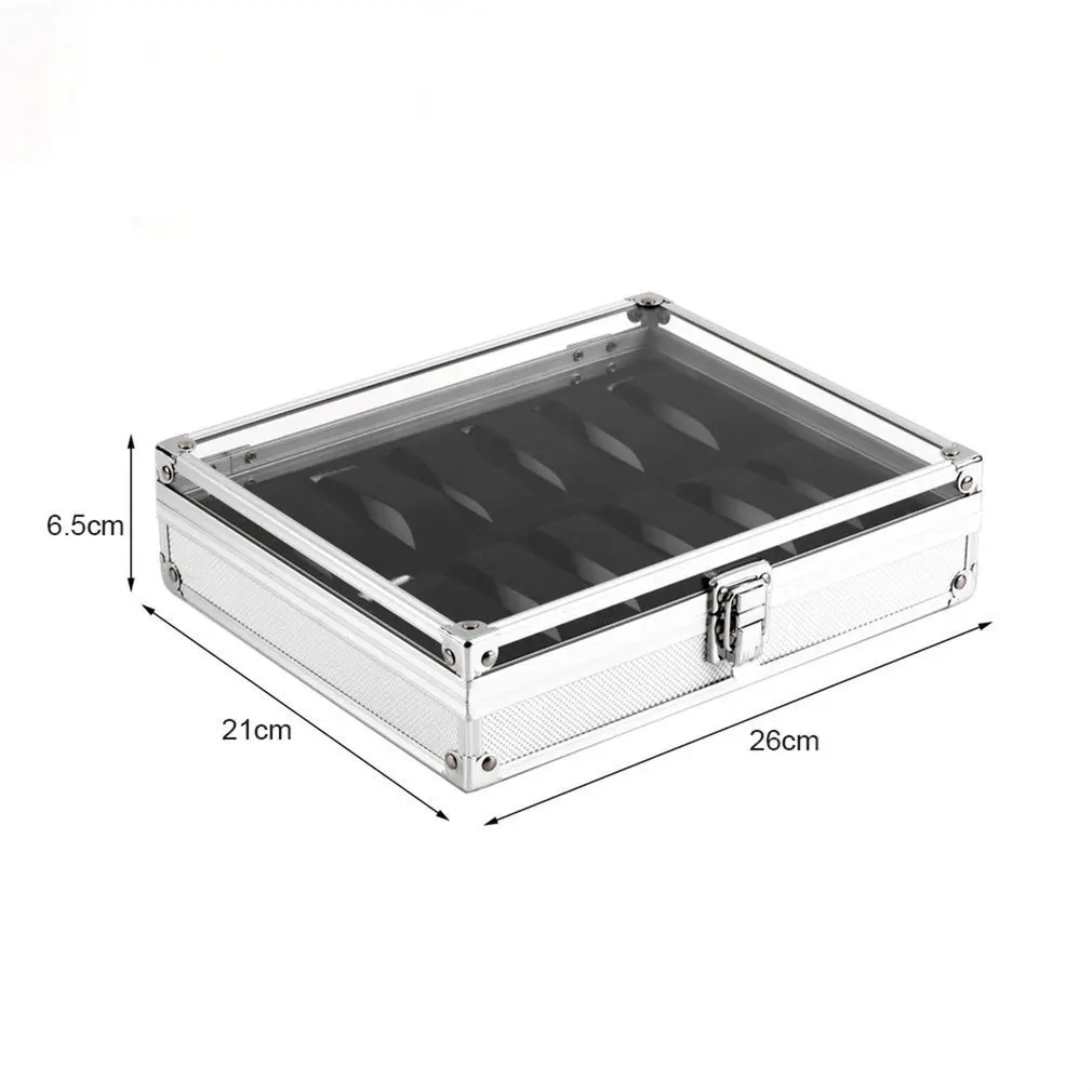 

Aluminium 12 Grids Slots Watches Box Jewelry Display Storage Square Case Suede Inside Container Watch Casket