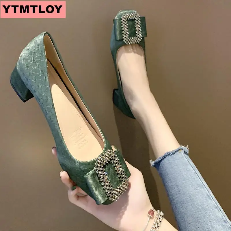 Женская обувь на высоком каблуке удобная толстом с квадратным носком осень 2019 |