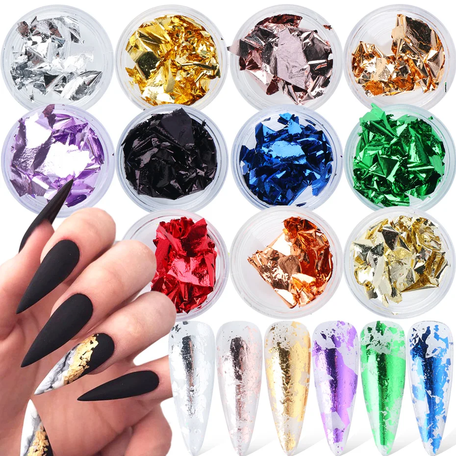 Золотой Серебряный ноготь хлопья нерегулярные алюминиевые фольги блестки