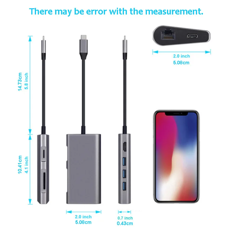 USB C концентратор адаптер док-станция для ноутбука 8 в 1 3 0 HDMI RJ45 Gigabit SD TF Macbook HP Huawei