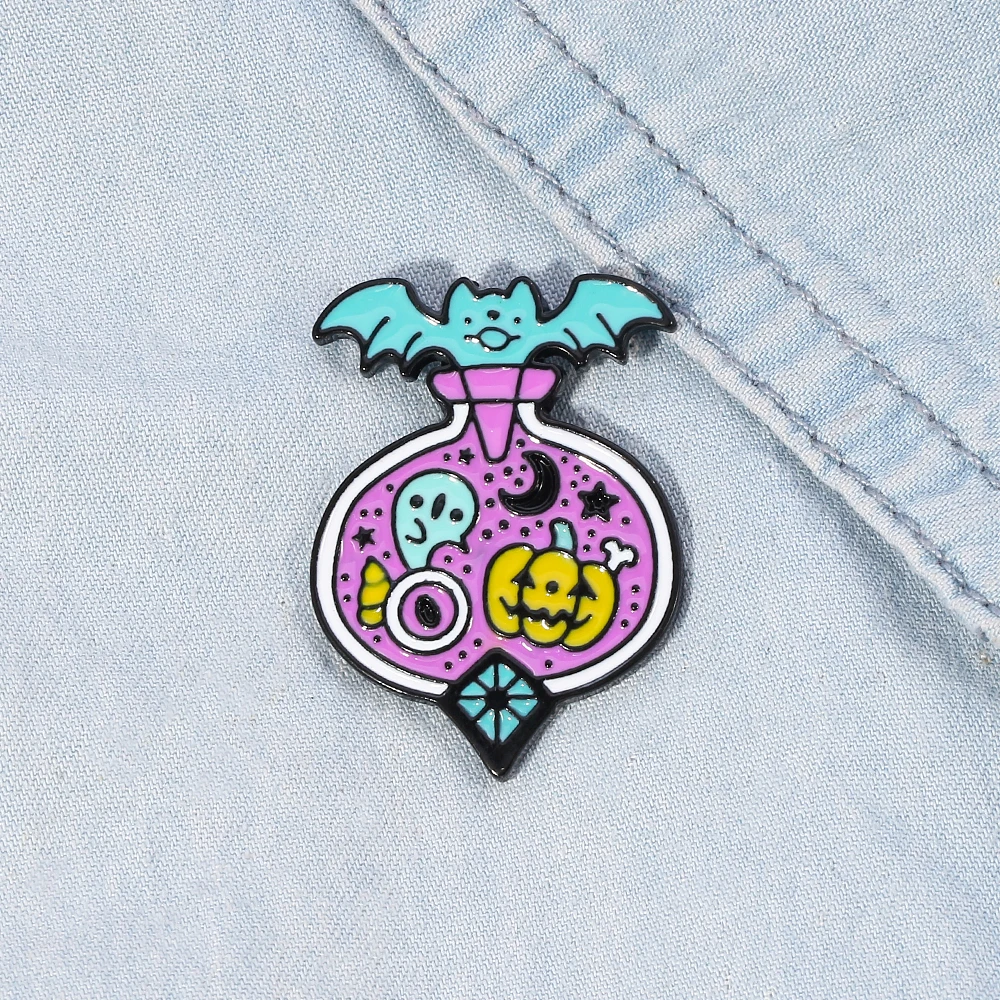 Волшебная брошь в виде бутылки для зелья на Хэллоуин призрачная летучая мышь