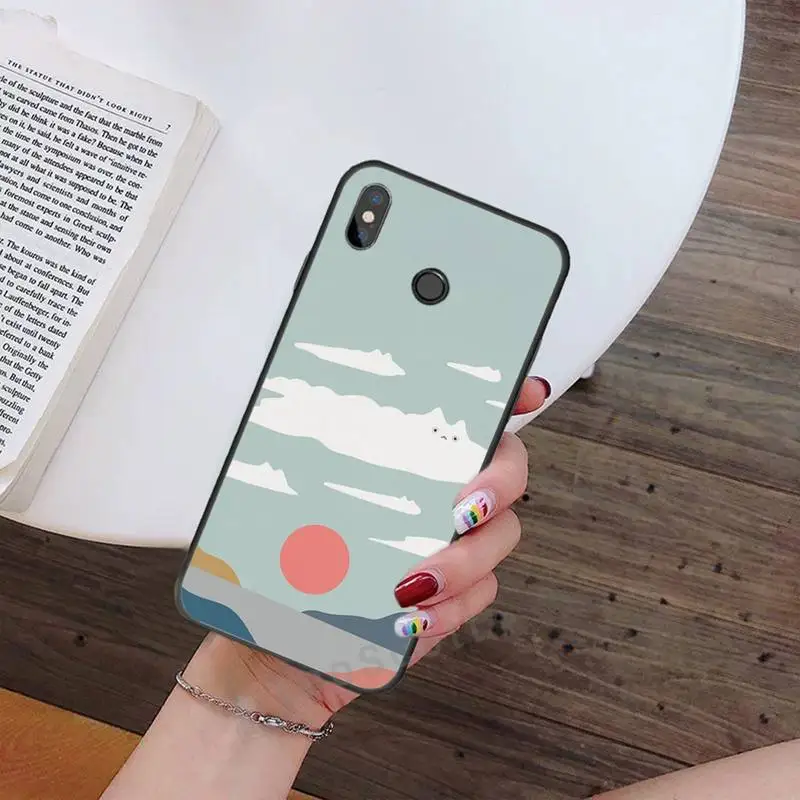 

Cat garden landscape hand drawn Phone Case For Xiaomi Redmi note 7 8 9 t max3 s 10 pro lite Luxury brand shell funda coque